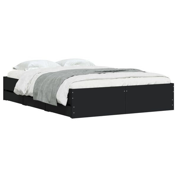 vidaXL Cadre de lit avec tiroirs sans matelas noir 135x190 cm