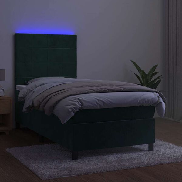 vidaXL Sommier &agrave; lattes de lit et matelas et LED Vert fonc&eacute; 90x190 cm
