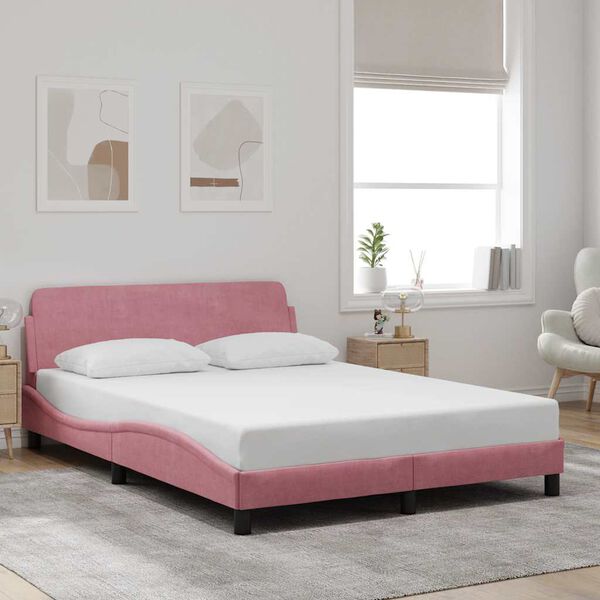 vidaXL Cadre de lit avec t&ecirc;te de lit Dover rose 120x200cm velours