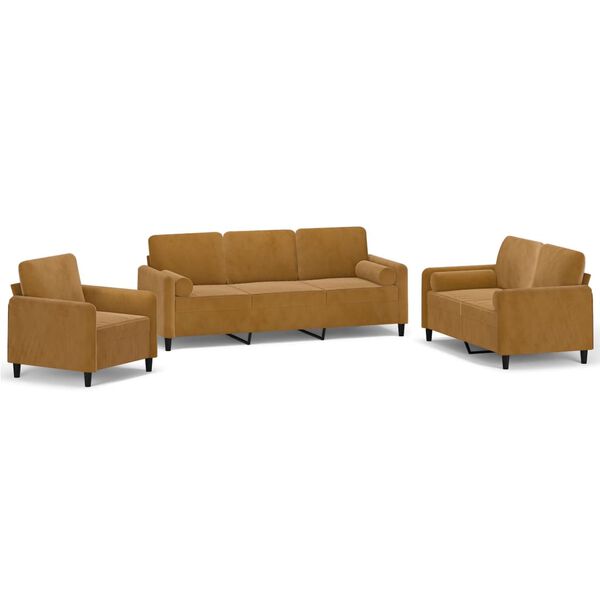 vidaXL Ensemble de canap&eacute;s 3pcs coussins d&eacute;coratifs et coussins Marron
