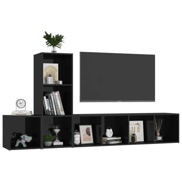 vidaXL Ensemble de meubles TV 3 pcs Noir brillant Bois d'ingénierie