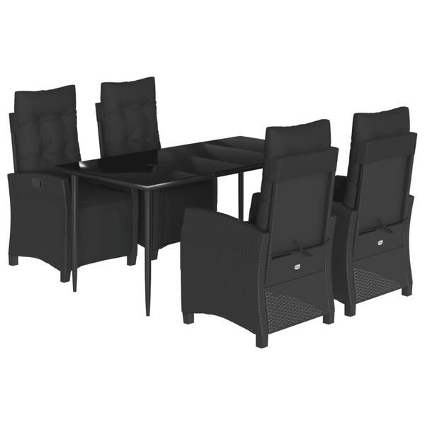 vidaXL Ensemble &agrave; manger de jardin coussins 5pcs Noir R&eacute;sine tress&eacute;e