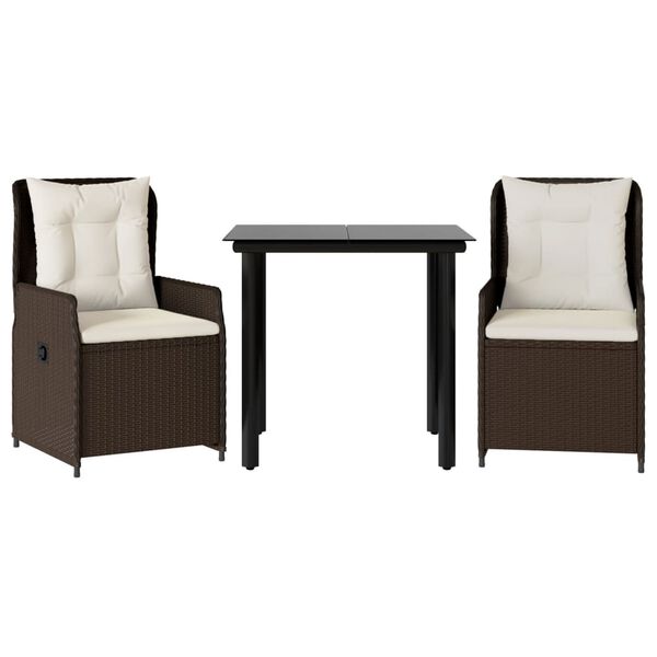 vidaXL Ensemble à manger de jardin 3 pcs et coussins marron poly rotin