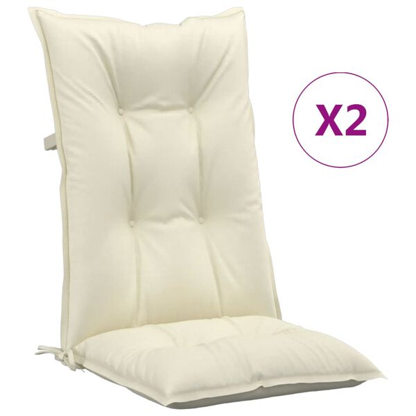 vidaXL Coussins de chaise de jardin dossier haut lot de 2 crème tissu