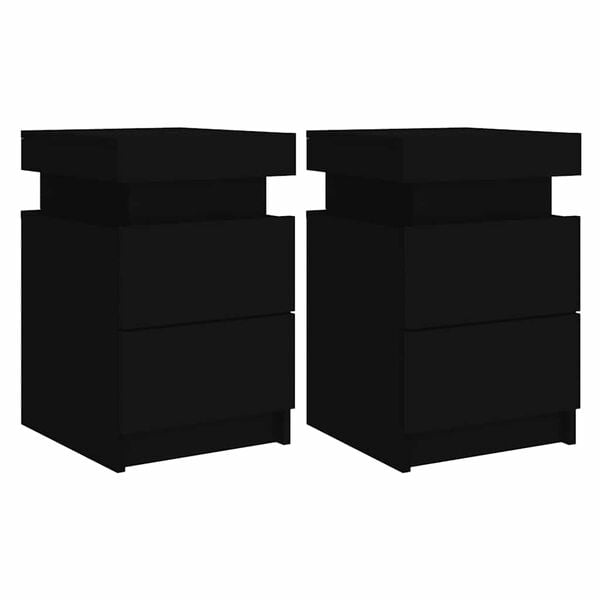 vidaXL Tables de chevet avec lumières LED 2 pcs noir 35x39x55 cm
