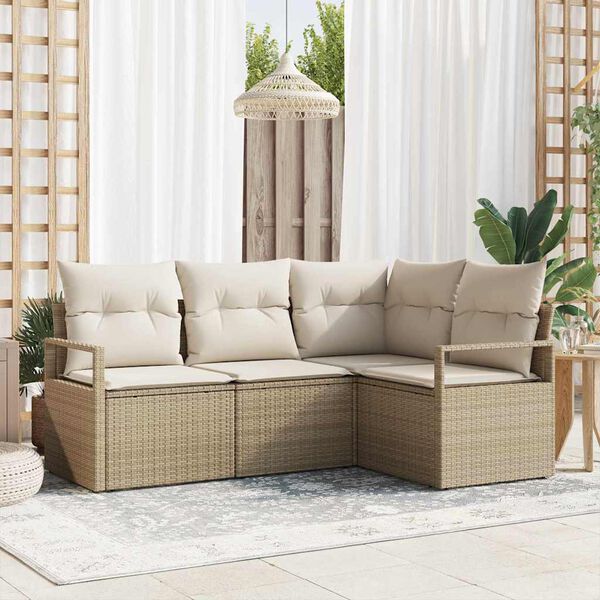 vidaXL Ensemble de canapé de jardin avec coussin 4 pcs Beige et crème