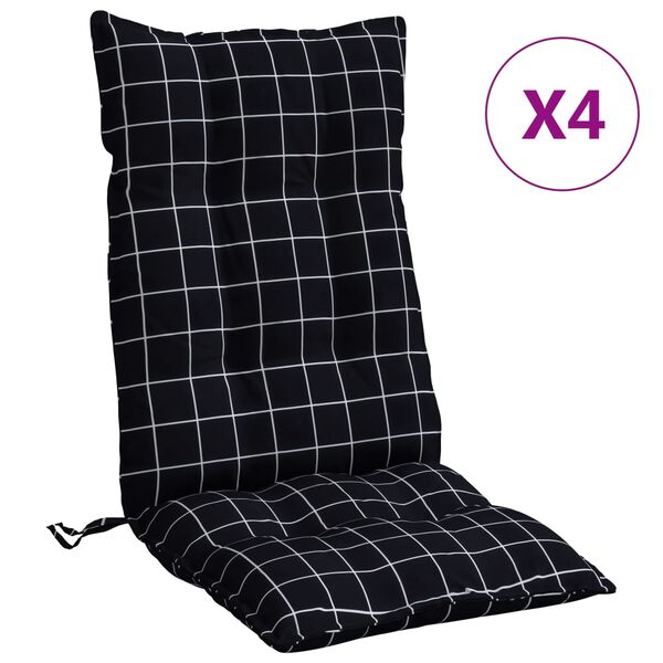 vidaXL Coussins de chaise &agrave; dossier haut lot de 4 motif carreaux noir