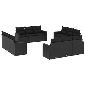 vidaXL Salon de jardin 12 pcs avec coussins noir r&eacute;sine tress&eacute;e