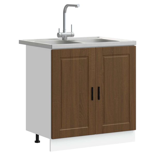 vidaXL Meuble sous &eacute;vier Porto 2 pcs Marron Bois d'ing&eacute;nierie
