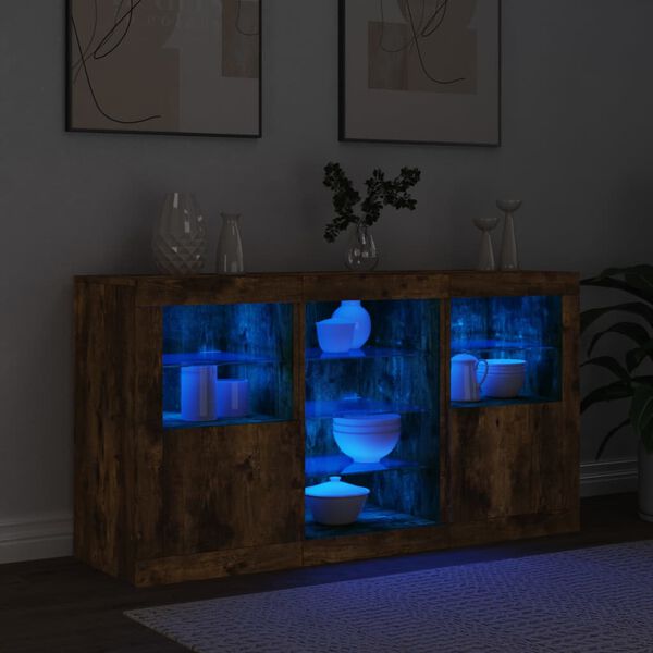vidaXL Buffet avec lumi&egrave;res LED ch&ecirc;ne fum&eacute; 123x37x67 cm