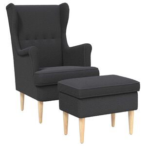 vidaXL Fauteuil avec pouf 2 pc Gris fonc&eacute; Boucl&eacute;