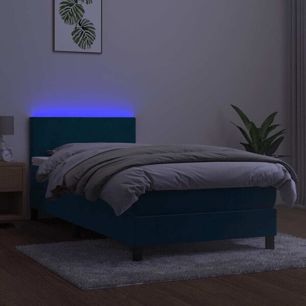 vidaXL Sommier &agrave; lattes de lit avec matelas et LED Bleu fonc&eacute; 80x200cm
