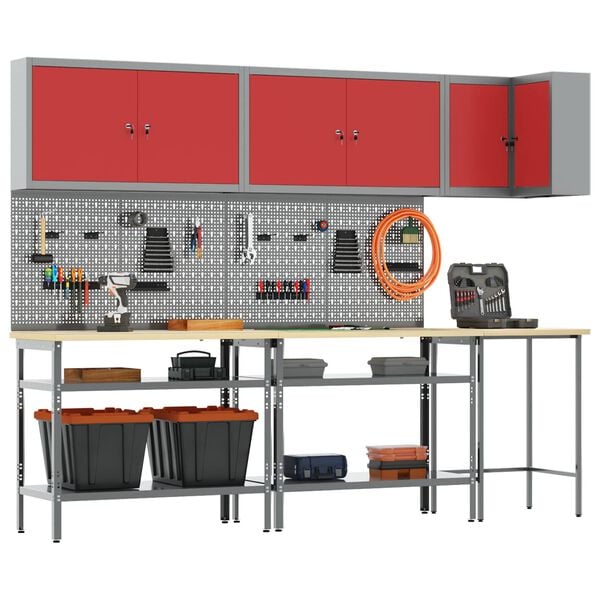 vidaXL Ensemble de placards de travail 10 pcs Rouge et Gris