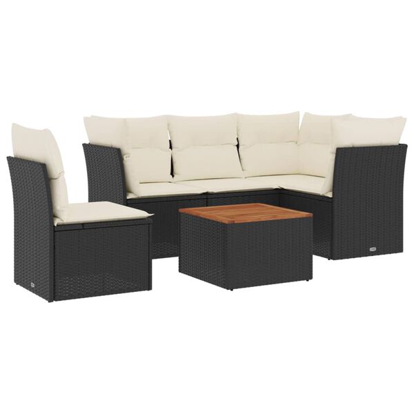 vidaXL Salon de jardin 6 pcs avec coussins noir r&eacute;sine tress&eacute;e