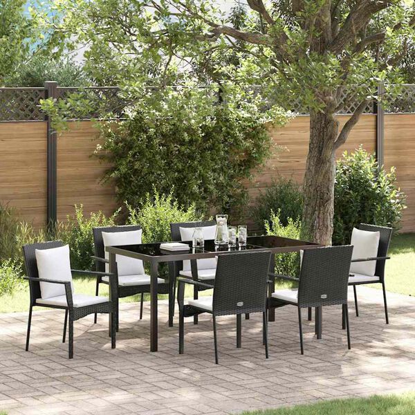 vidaXL Ensemble de salle &agrave; manger pour jardin 7 pcs Noir polyrotin
