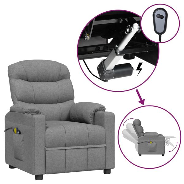 vidaXL Fauteuil &eacute;lectrique de massage Gris clair Tissu