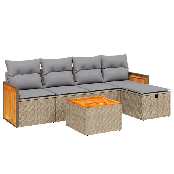 vidaXL Salon de jardin avec coussins 6pcs m&eacute;lange beige r&eacute;sine tress&eacute;e