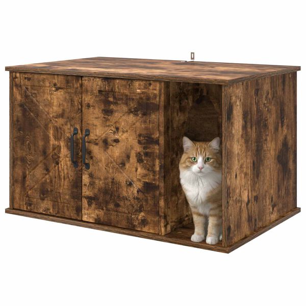 vidaXL Maison pour chat Ch&ecirc;ne fum&eacute; 85 x 55 x 50 cm Bois d'ing&eacute;nierie