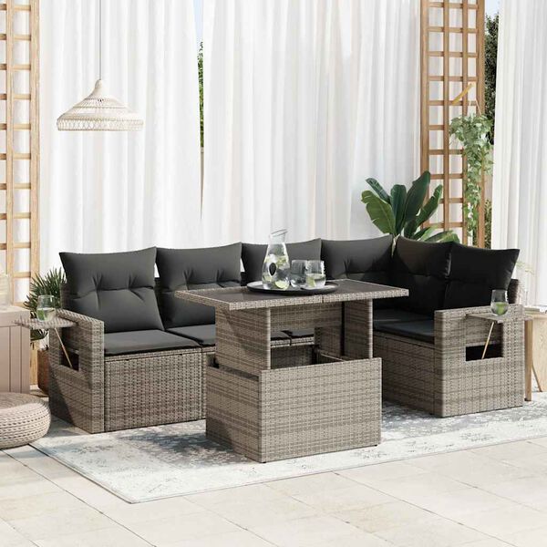 vidaXL Salon de jardin 6 pcs avec coussins gris r&eacute;sine tress&eacute;e