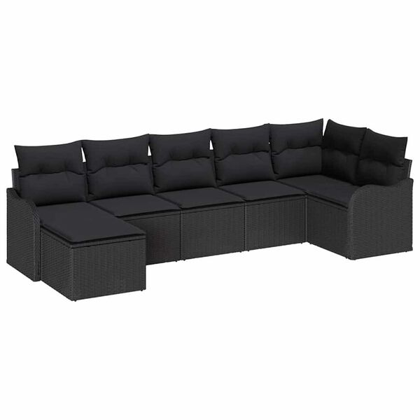 vidaXL Ensemble de canap&eacute; de jardin avec coussin 7 pcs Noir Poly rotin