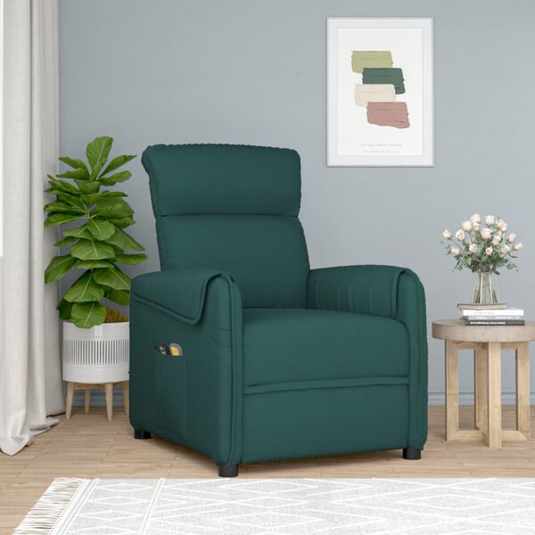 vidaXL Fauteuil de massage Vert fonc&eacute; Tissu