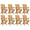 vidaXL Chaises de jardin et coussins &agrave; carreaux gris lot de 8 Teck