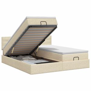 vidaXL Lit ottoman avec matelas avec t&ecirc;te de lit 2 pc Cr&egrave;me Tissu