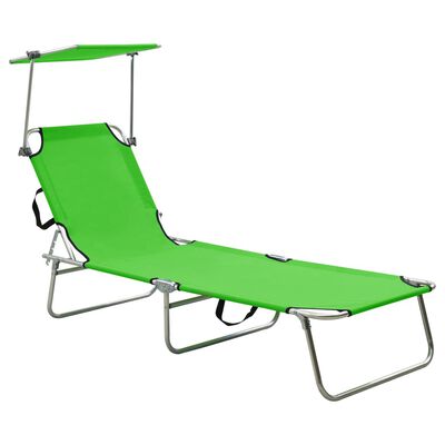 vidaXL Chaise longue pliable avec auvent Vert Aluminium