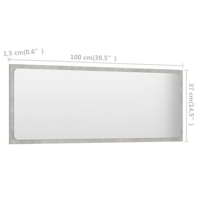 vidaXL Miroir de salle de bain Gris béton 100x1,5x37 cm Aggloméré