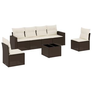 vidaXL Salon de jardin avec coussins 7 pcs marron r&eacute;sine tress&eacute;e