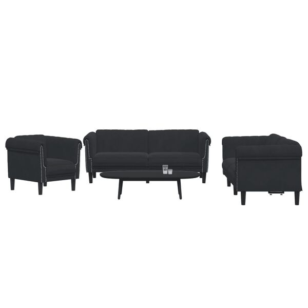 vidaXL Ensemble de canap&eacute;s 3 pcs noir velours
