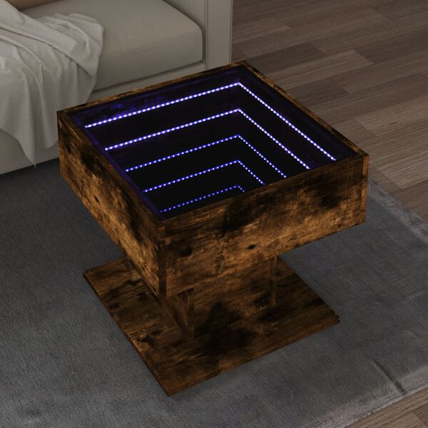 vidaXL Table basse avec LED chêne fumé 50x50x45 cm bois d'ingénierie