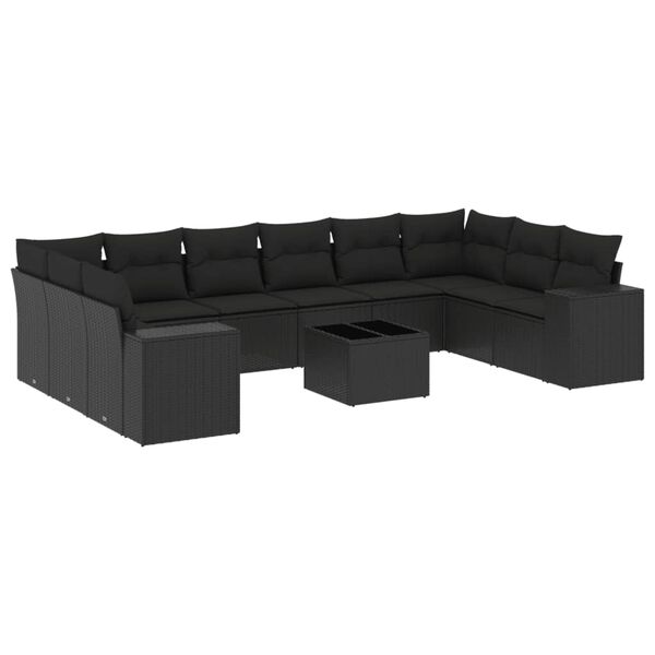 vidaXL Salon de jardin 11 pcs avec coussins noir r&eacute;sine tress&eacute;e