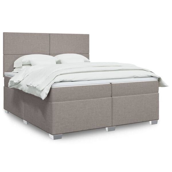 vidaXL Sommier &agrave; lattes de lit avec matelas Taupe 200x200 cm Tissu