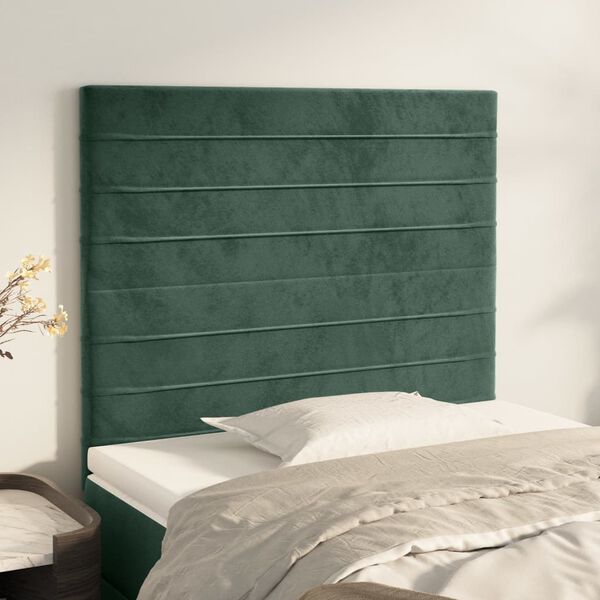 vidaXL T&ecirc;te de lit Vert fonc&eacute; 90x5x118/128 cm Velours