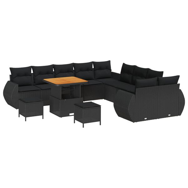 vidaXL Ensemble de canap&eacute; de jardin avec coussin 13 pcs Noir