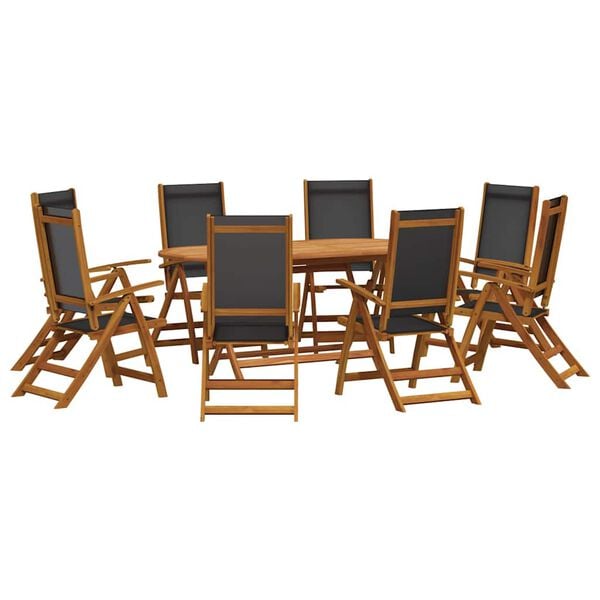 vidaXL Ensemble &agrave; manger de jardin 9pcs bois d'acacia solide textil&egrave;ne