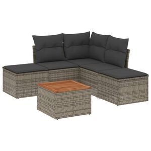 vidaXL Salon de jardin 6 pcs avec coussins gris r&eacute;sine tress&eacute;e