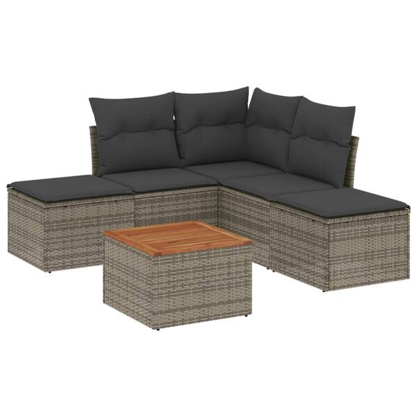 vidaXL Salon de jardin 6 pcs avec coussins gris r&eacute;sine tress&eacute;e