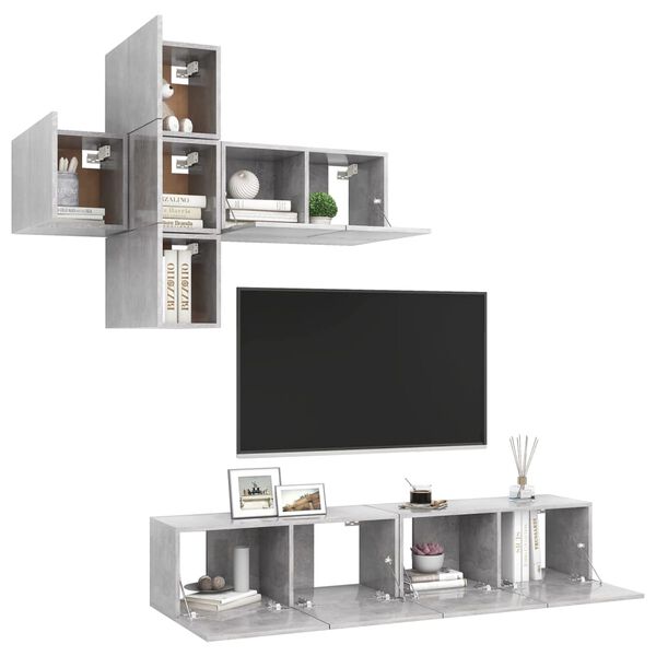 vidaXL Ensemble de meuble TV 7 pcs Gris b&eacute;ton Bois d'ing&eacute;nierie