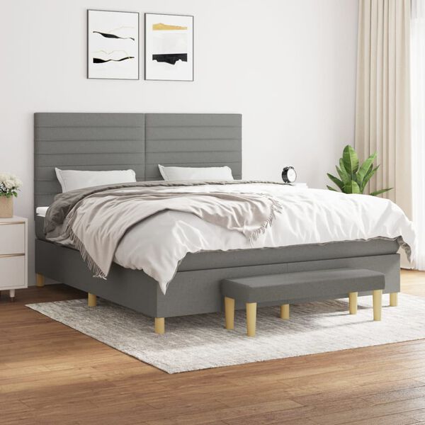 vidaXL Sommier &agrave; lattes de lit avec matelas Gris fonc&eacute; 160x200cm Tissu