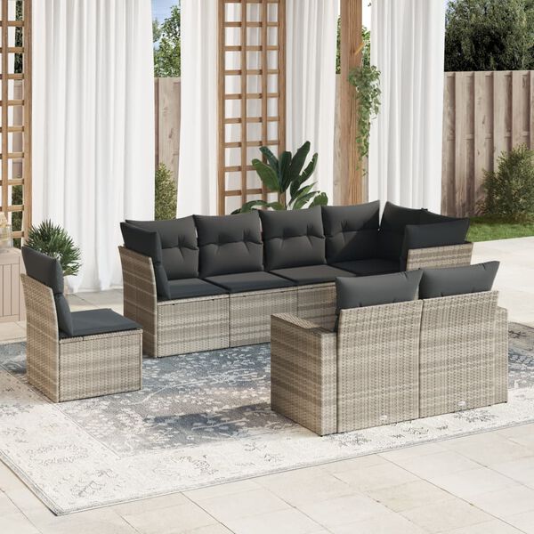 vidaXL Salon de jardin 8 pcs avec coussins gris clair r&eacute;sine tress&eacute;e