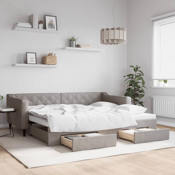 vidaXL Lit de jour avec gigogne et tiroirs sans matelas taupe 90x200cm