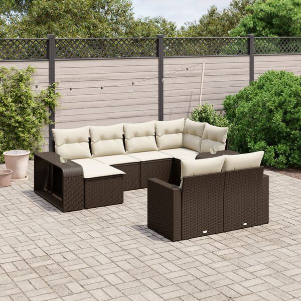 vidaXL Salon de jardin 10 pcs avec coussins marron r&eacute;sine tress&eacute;e
