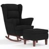 vidaXL Fauteuil à bascule à oreilles en velours noir bois massif