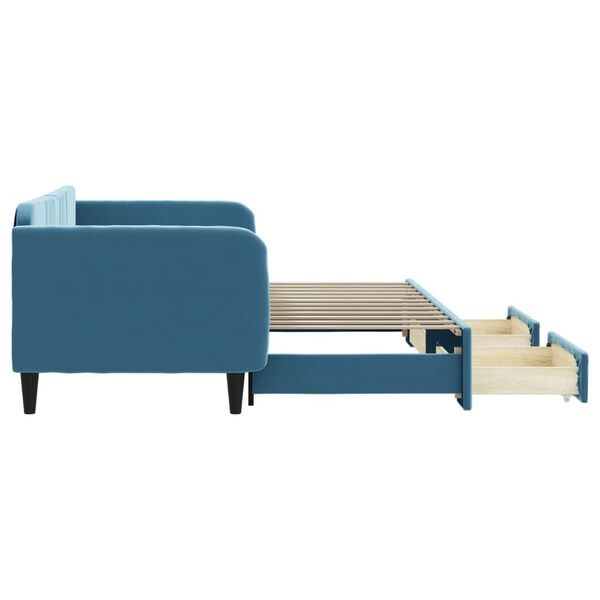 vidaXL Lit de jour avec gigogne et tiroirs sans matelas bleu 90x200 cm