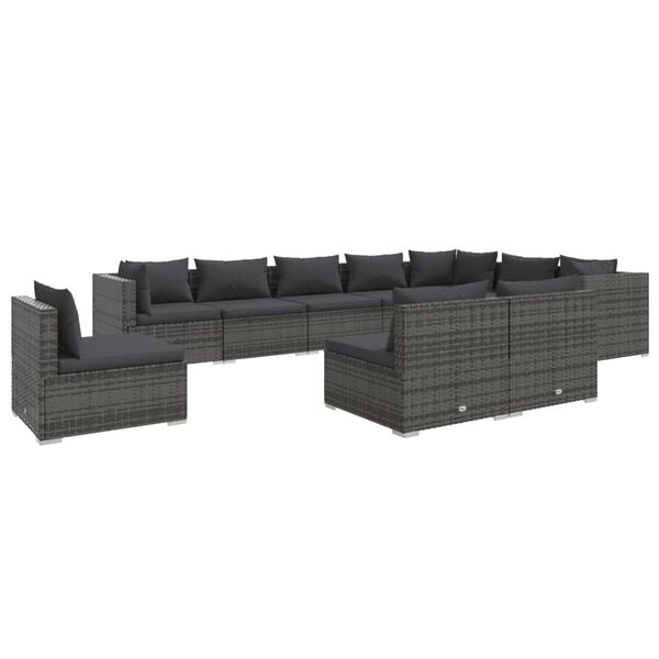 vidaXL Salon de jardin 10 pcs avec coussins R&eacute;sine tress&eacute;e Gris