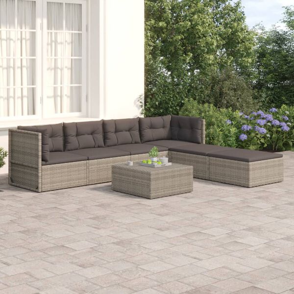 vidaXL Salon de jardin 6 pcs avec coussins Gris Résine tressée