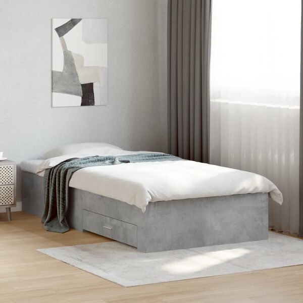 vidaXL Cadre de lit avec tiroirs sans matelas gris béton 90x190 cm