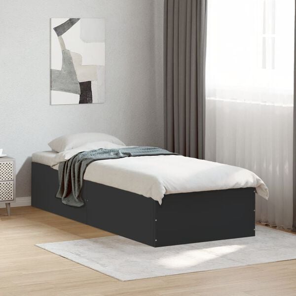 vidaXL Cadre de lit sans matelas noir 75x190 cm bois ing&eacute;nierie